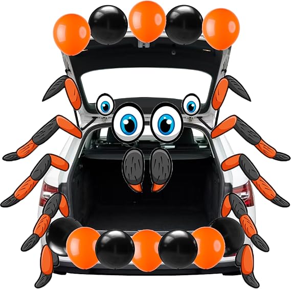 Spider Trunk or Treat Car Decorations Kit, Halloween Car Trunk or Treat Kits for SUV Garage Door Decorations, Spider Design Stickers with Balloons