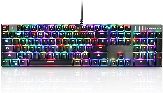 MOTOSPEED CK104 RGB LED Backlit Wired Mechanical Gaming Keyboard, 104 Keys Hot-Swap Mechanical Keyboard w/Aluminum Base, Upgraded Socket and Noise Absorbing Foams, Soft Tactile Red Switch