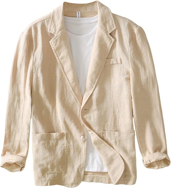 Icegrey Men's Cotton Linen Regular Fit Shawl Collar Suit Jacket 2 Button Jacket for Wedding Leisure