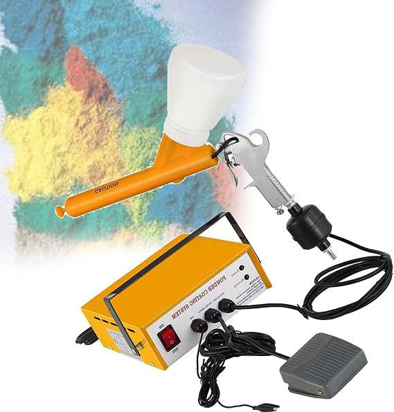 Powder Coating Gun,Electrostatic Powder Coating System Machine Spray Gun,5 Stage Powder Coating Systems Kits with W/Foot Switch Spraying Gun (Yellow)