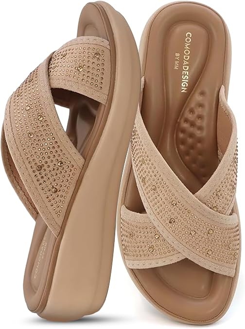 YOKI NOMI-05 Womens Wedge Sandals with Rhinestone Straps Bling Sandals, Sparkly Dressy Wedges, Fancy Platform Wedges