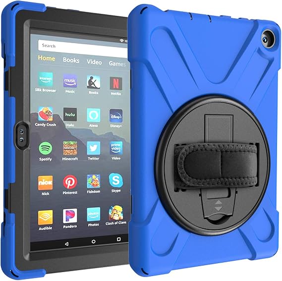 Case for Amazon Kindle Fire HD 8 2020 & Amazon Kindle Fire HD 8 Plus 2020, Protective Rugged Kids Case with Hand Strap, 306 Rotating Kickstand, Protective Case for Amazon Kindle Fire HD 8 2020