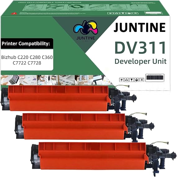 DV311 Developer Unit Replacement for Konica Minolta DV-311 A0XV03D A0XV0KD A0XV0ED A0XV08D Developer for Bizhub C220 C280 C360 C7722 C7728 Printers (3Pack C/M/Y)