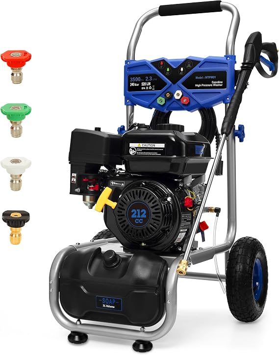Gas Powered Pressure Washer 3500 PSI - 2.3 GPM Heavy Duty High Power Washer,209CC 7HP Engine with 25Ft Pressure Hose, Axial Aluminum Pump, Soap Tank, 4 Quick Connect Nozzle (Blue)