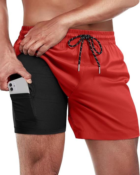 Gleeease 5 Inch Mens Swim Trunks with Compression Liner Men's Bathing Suit