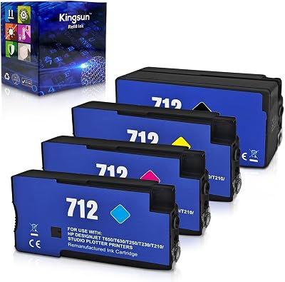 712 Ink Cartridges Set 712XL Compatible with HP DesignJet T210 T230 T250 T630 T650 Studio Plotter Printers 4-Pack, Black, Cyan, Magenta, Yellow