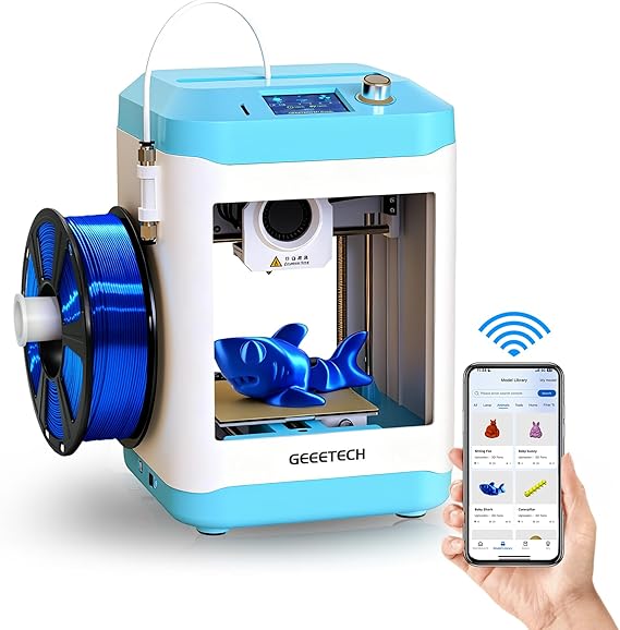 Geeetech 3D Printer for Kids & Beginners, High-Speed Smart Mini 3D Printer with Filament, Wi-Fi & App Control, Auto-Leveling, Fully Assembled STEM Learning Tool, 3.94x4.33x3.94in Print Size