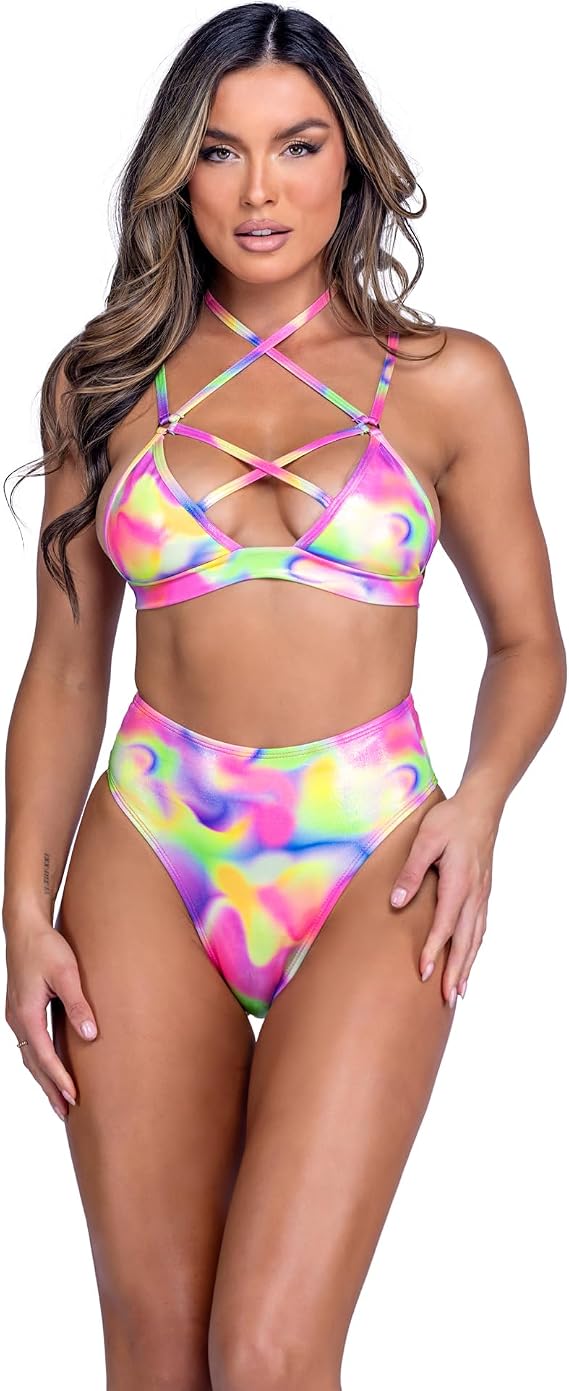 AS Roma Womens Roma Rave/Festival Shimmer Multi-Colored High Waisted Shorts