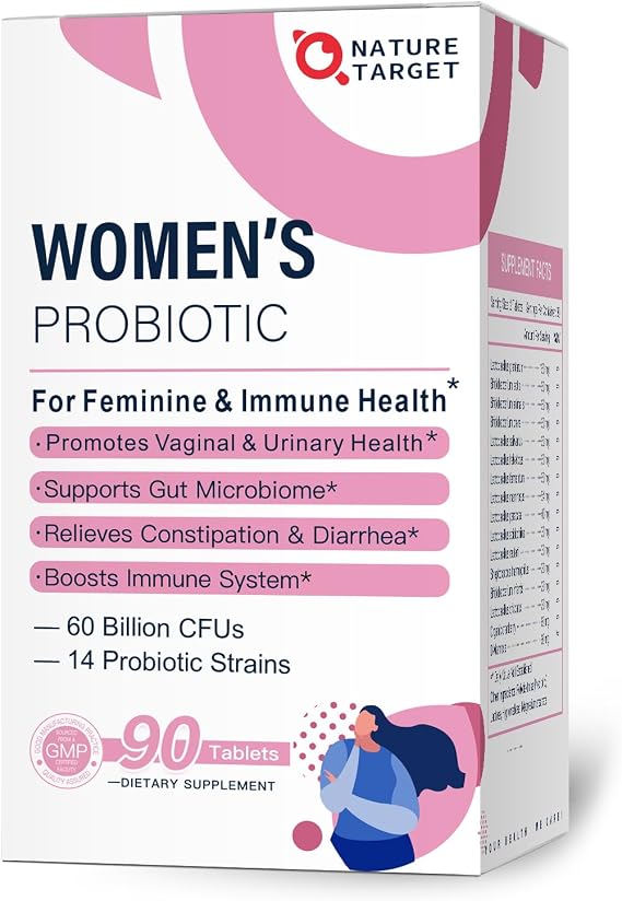NATURE TARGET Probiotics for Women, 60 Billion CFU, 90 Tablets | with Prebiotics, Cranberry and D-Mannose for Digestive & Gut Health, Support urinary tract & vaginal wellness, Shelf Stable
