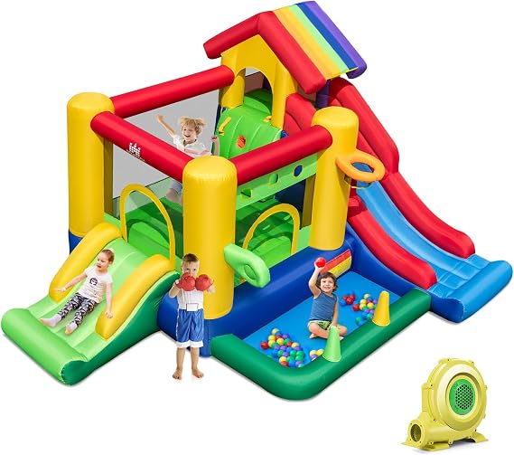 BOUNTECH Inflatable Bounce House with Ball Pit, 7-in-1 Bouncy Castle with Dual Slides for Kids Toddler Aged 3+ Backyard, Kids Bounce House with Blower for Boys Girls Indoor Outdoor Birthday Party Gift