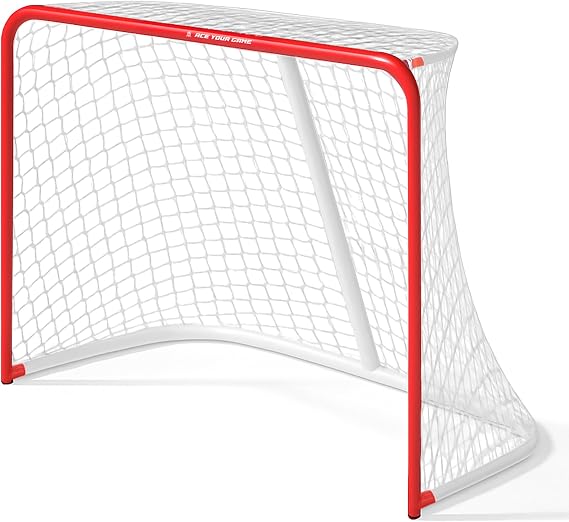 ACE HOCKEY 28" x 20" Steel Frame Hockey Goal Compact Kids Hockey Net for Knee Hockey, Indoor, Backyard & Driveway Practice Strong Youth Street Hockey Goal with Net, Easy Assembly