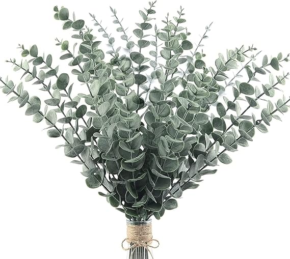 24pcs Eucalyptus Stems Artificial Eucalyptus Leaves Stems Real Grey Green Touch Leaf Branches for Home Office Flowers Bouquet Centerpiece Wedding Decoration