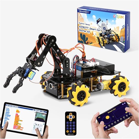 Robotics for Kids Ages 8-12 5DOF Intelligent Robot Arm Car Kit STEM Toy Gift for Boys/Teens/Adults ESP32 Arduino/Python Coding App and Remote Control