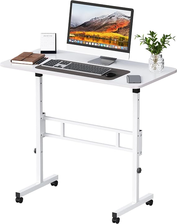 Panana Small Standing Desk Adjustable Height, Mobile Rolling Stand Up Desk with Wheels, 32 Inch Portable Rolling Desks Computer Office Workstations Walking Pad (White)