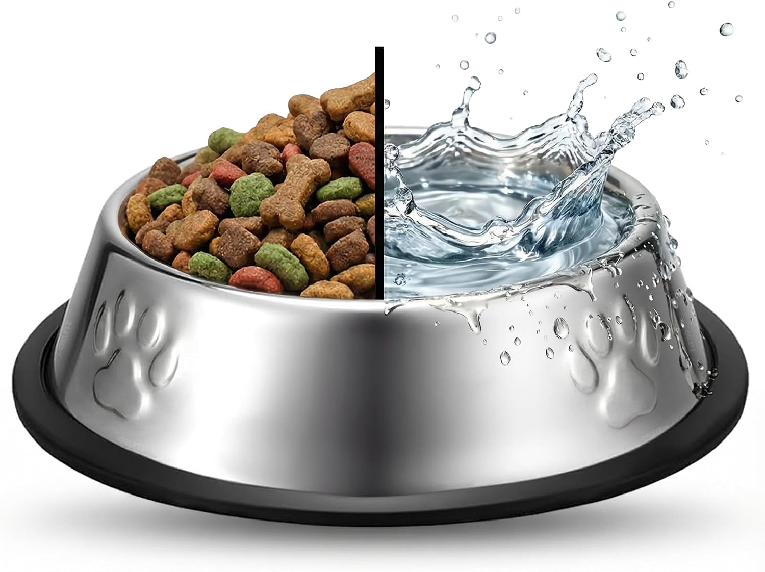 Paslanmaz Çelik Kedi Köpek Mama ve Su Kabı (22 cm) - Kaydırmaz Kauçuk Tabanlı - Yaş ve Kuru Mama için Uygun - Bulaşık Makinesinde Yıkanabilir - 500 ml Kapasiteli