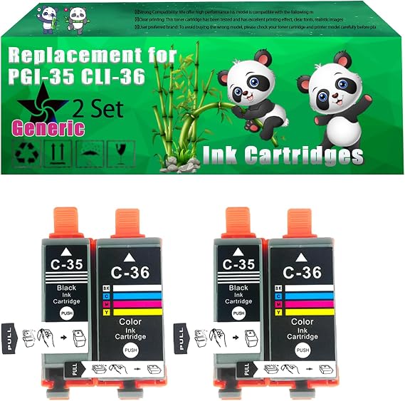 Replacement PGI-35 CLI-36 Ink Cartridges Compatible for Canon MAXIFY BX110 PIXMA iP100 PIXMA iP100WB PIXMA mini 320 Printers, Up to 190 Pages, Vivid Colors, Contains Chip (2 Set)