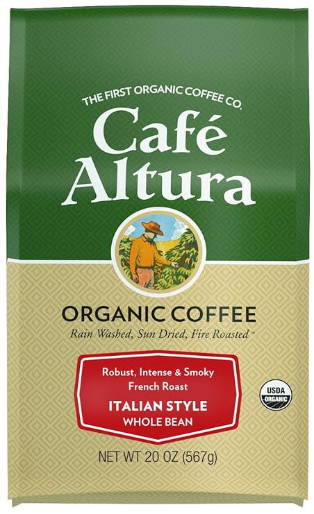 Cafe Altura Whole Bean Organic Coffee, Italian Style, 20 oz Bag