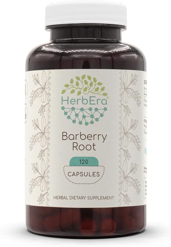 HerbEra Barberry Root 120 Capsules, 400 mg, Concentrated Liquid Drops Natural Barberry Root (Berberis Vulgaris) Dried Root Bark (120 Capsules)
