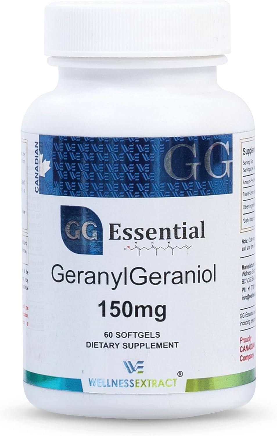 Wellness Extract Geranylgeraniol GG 150mg Annatto-Derived for CoQ10 & Nutritional Support, Cellular Energy & Muscle Health, Suitable for Statin Users, Non-GMO, 60 Softgels