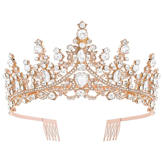 Rose Gold Tiara for Women, Vofler Princess Crown - Royal Baroque Medieval Renaissance Crystal Headband for Queen Bridal Flower Girl Wedding Birthday Costumes Party Quinceanera Prom Pageant Homecoming