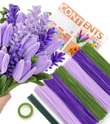 300 PCS Pipe Cleaners for Flowers, Lavende Pipe Cleaners Set for Crafts and Arts, Chenille Stems Kit for DIY, Decorations