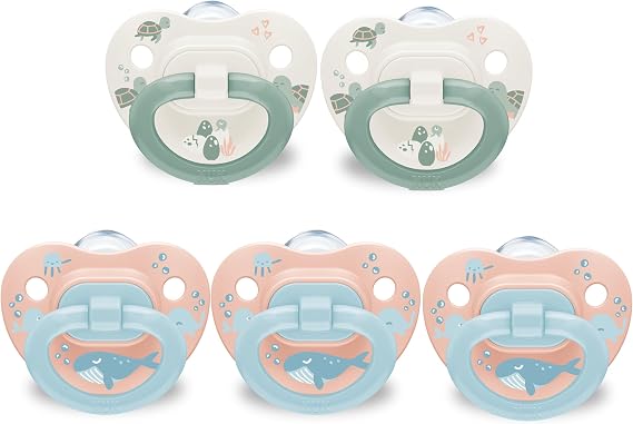 NUK First Choice Classic Orthodontic Baby Pacifier, 18-36 Months, Toddler Pacifier, Blue & Orange, Baby Must-have, Pack of 5