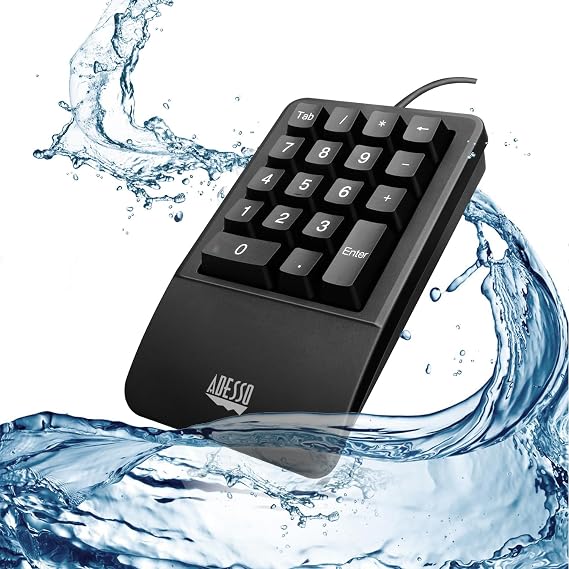 Adesso AKB-618UB Waterproof Numeric Keypad for PC | Numberpad, Wrist Rest Support