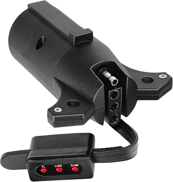 OPT7 7 Pin to 4 Pin Trailer Adapter w/LED Indicators - 3 Function Light Tester - 7 Way Blade to 4 Way Flat Trailer Connector w/Secure Tab for Pickup Truck Tow Hitch, 3.75" Long x 1.75" Diameter