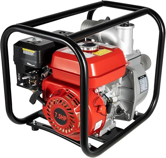 7.5Hp 196Cc Trash Water Pump 4 Stroke 3600rpm Gas Powered Water Pump 3 Inch Portable Mud Pump Single-Cylinder Air-Cooled High Pressure Water Pump Lake Pump for Irrigation (Red)