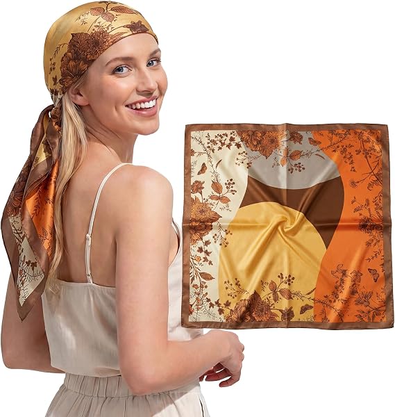 RIIQIICHY Head Scarf for Women Like Silk Scarf Hair Scarf Printed Square Scarf Bandanas for Women 35 Inches
