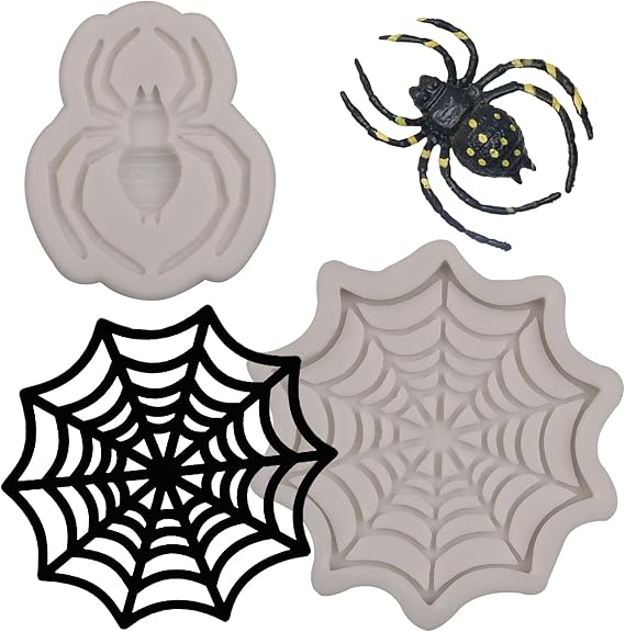 Spider Silicone Resin Molds Spider Web Cake Decorating Molds for Halloween Cake Decoration Chocolate Cupcake Topper Candy Polymer Clay Gum Paste Epoxy Resin DIY