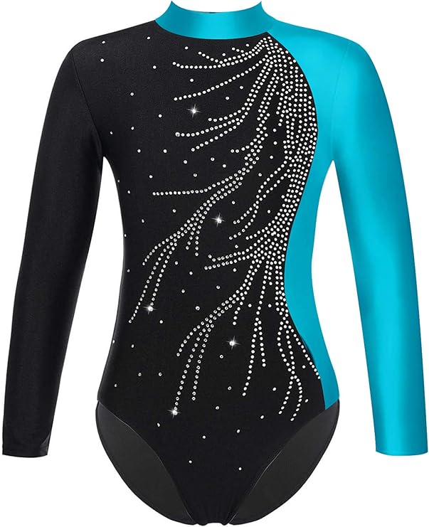 JanJean Kids Boys Long Sleeve V Neck Shiny Bodysuit Girls Latin Jazz Modern Dance Costume Bodysuit Ballroom Dancewear