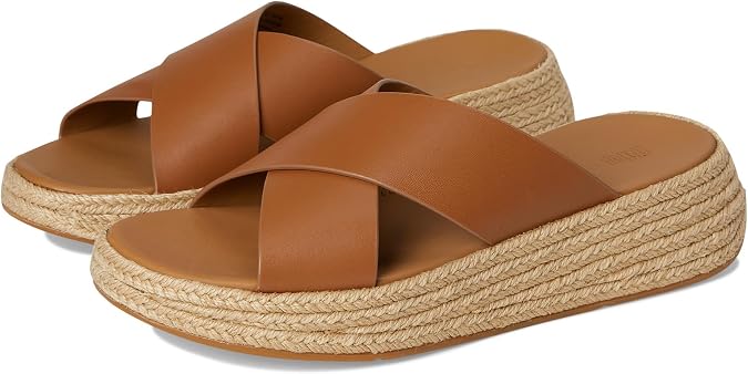 FitFlop F-Mode Metallic Leather/Cork Flatform Cross Slides