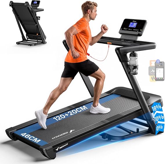 MERACH Performance Folding Treadmill with 18% Auto Incline, Extended-Length 46CM Wide Running Belt, 3.5HP Brushless Motor, Advanced Shock Absorption, Reinforced Steel Frame, 159KG Capacity
