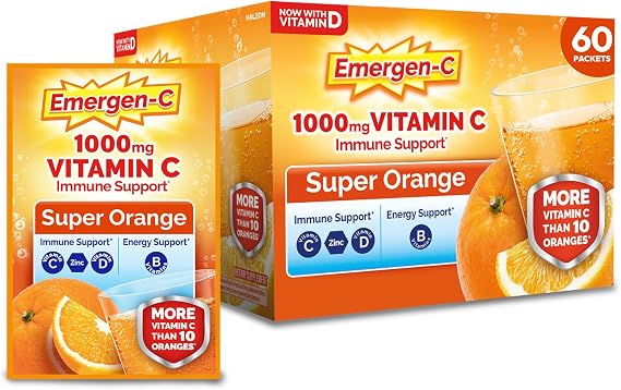 Emergen-C 1000mg Vitamin C Immune Support Powder, Super Orange, 60 ct
