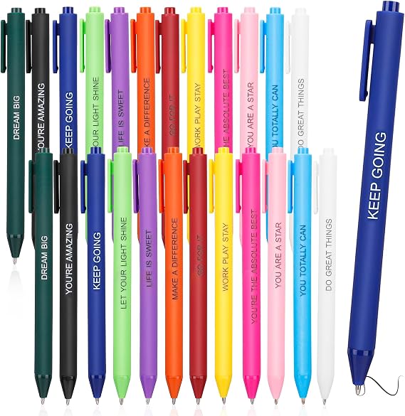 24 Pack Ballpoint Pens with Inspirational Quotes(Black Ink)