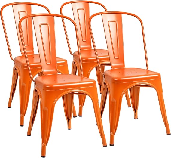 Furmax Metal Dining Chairs Set of 4, for Indoor/Outdoor, Orange
