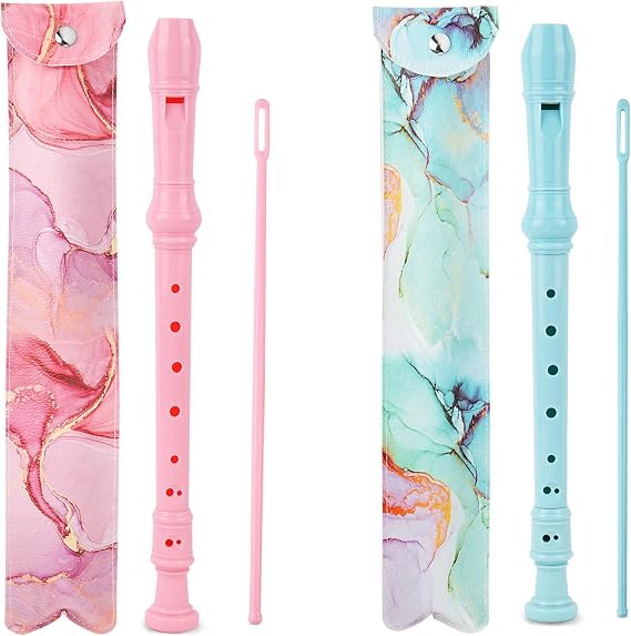 2 Pack Recorder Instrument for Beginner Adults,8-Hole Soprano Descant Recorder Music Flute with with Cleaning Rod & Leather Case For Home Entertainment(4-Splash Ink)