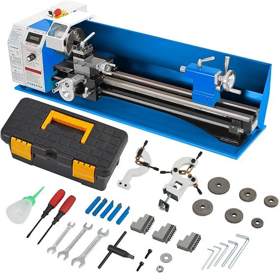 Mini Metal-Lathe Machine,Benchtop Lathe 9"x24" 1100W Variable Speed 2250RPM with 5" 3-Jaw Chuck CNC Mini Lathe Machine,Precision Mini Lathe w/Tool Box Digital Display for Metal Turning