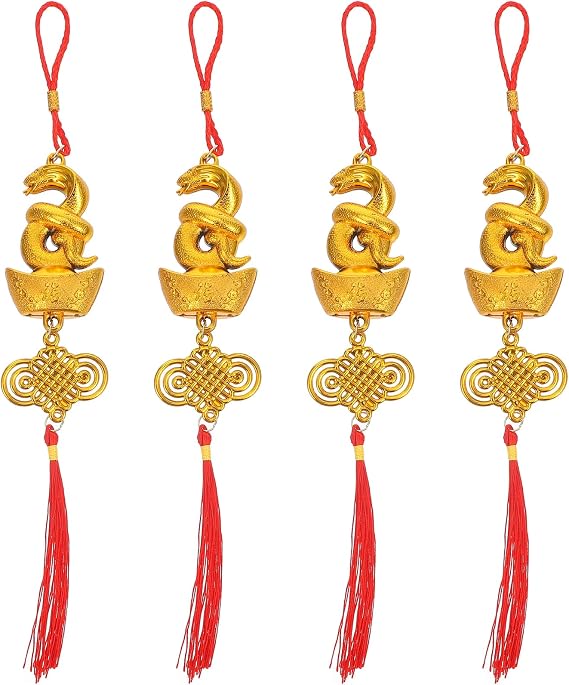 LOGOFUN 4pcs 2025 Chinese New Year Decorations Snake Year Bonsai Pendant 2025 Luck Wealth Snake Tassel Charm for Spring Festival Hanging Decorations, Size Medium
