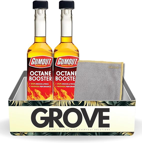 Gumout Gasoline Octane Booster 10 oz Bundle with Microfiber Cloth - Increases Octane for Improved Combustion - Reduces Knocks and Pings - Enhances Performance - Ideal for Gasoline Engines - (3 Items)
