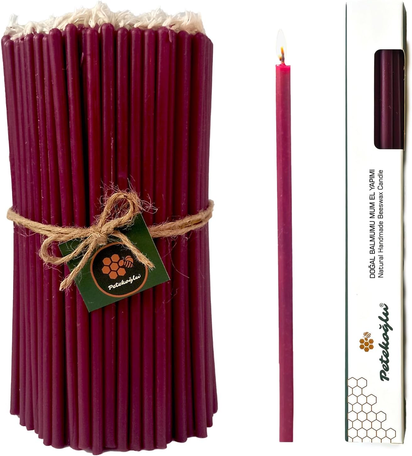 Petekoğlu Wax Candle Wish Candle Natural Honeycomb Thin Long Party Engagement Wedding Ritual Birthday Candle 15 Pieces Beeswax Candle Bordeaux [Energy Grade A]