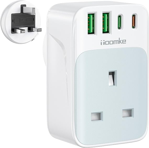 Plug Extension Socket with USB C PD 35W, Toomke Multi Plug Adapter with 2 Type-A and 2 USB-C, UK Wall Charger Socket 13A Fused Plug Wall Plug Socket Adapter UK for Home, Office, School Supplies
