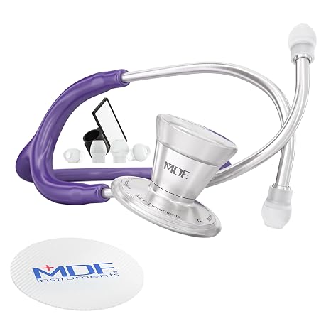 MDF Instruments, ProCardial Cardiology Stethoscope, Lightweight Titanium, MDF797TRTEBO + MDF Hard Travel Carrying Case with Mesh Pocket, Medium Size (MDFSCM12)