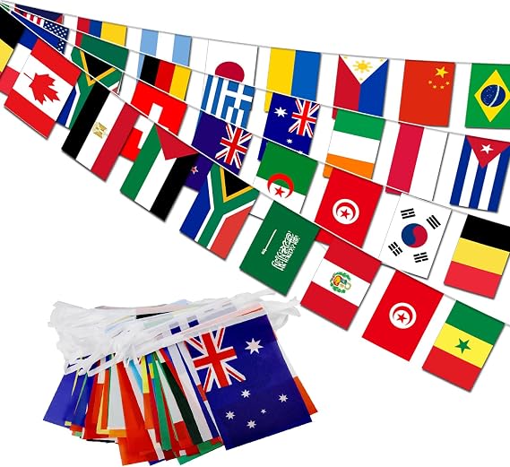 Premium Quality 95Ft 100 Countries String Flag - Vibrant International Bunting Banners Perfect for Party Decorations, Bars, Sports Clubs, School Festivals, Celebrations
