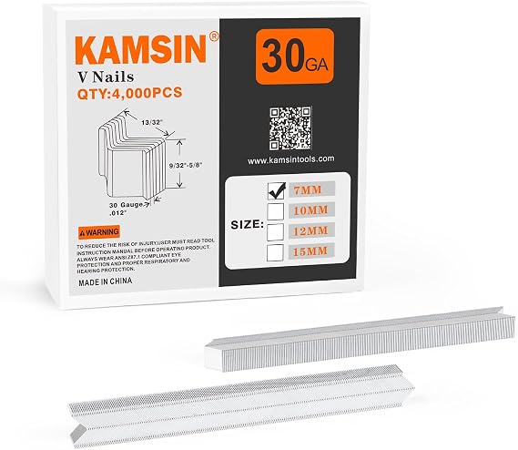 5/16"(7mm) Galvanized V Nails 30 Gauge Picture Frame Nails, 4000PCS | Compatible with V Nailers, 13/32"(10.3mm) Diameter, Frame Joiner Nails for Hard Wood Joinery, Picture Frames, Corner Joints