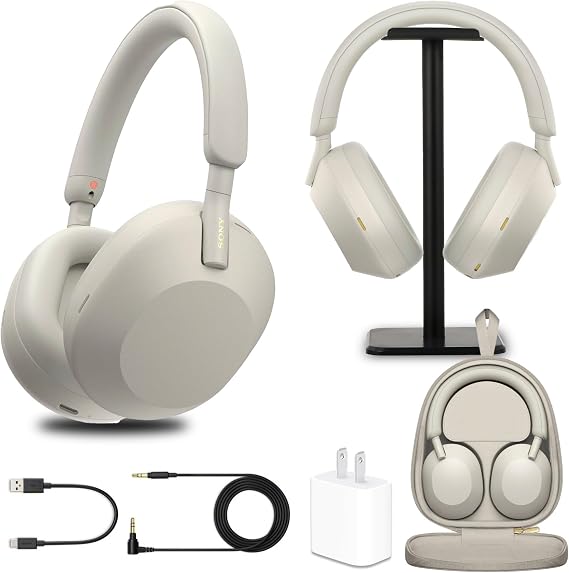 Sony WH-1000XM5 Wireless Noise Canceling Headphones with (Silver) Bundle