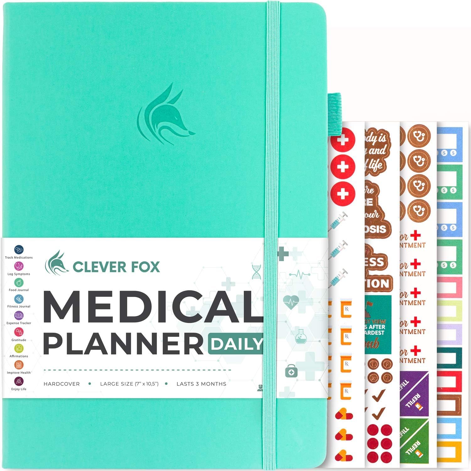 Clever Fox Medical Planner Daily – Medical Notebook, Health Diary, Wellness Journal & Logbook to Track Health – Self-Care Medical Journal – 3 Months, Undated, 18 x 26cm, Hardcover Light Turquoise