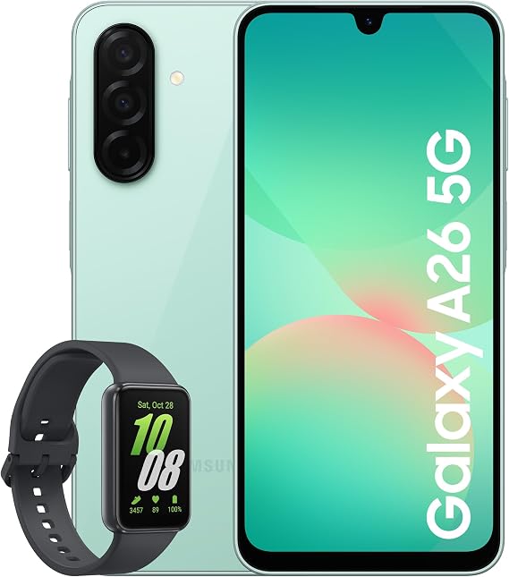 Samsung Galaxy A26 5G Smartphone, Awesome Intelligence, 8GB Memory, 256GB Storage, 50MP Camera, Light Green Galaxy Buds3, Grey (UK Version)