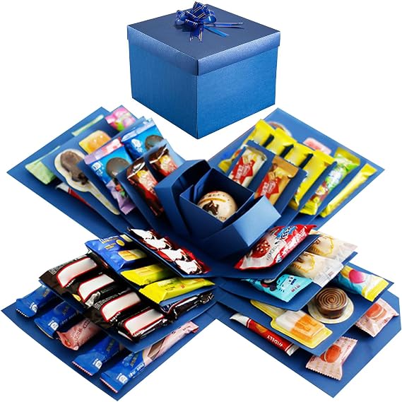 DIY Explosion Gift Box Blue, 5 Layer Snack Explosion Box with tape & ribbon